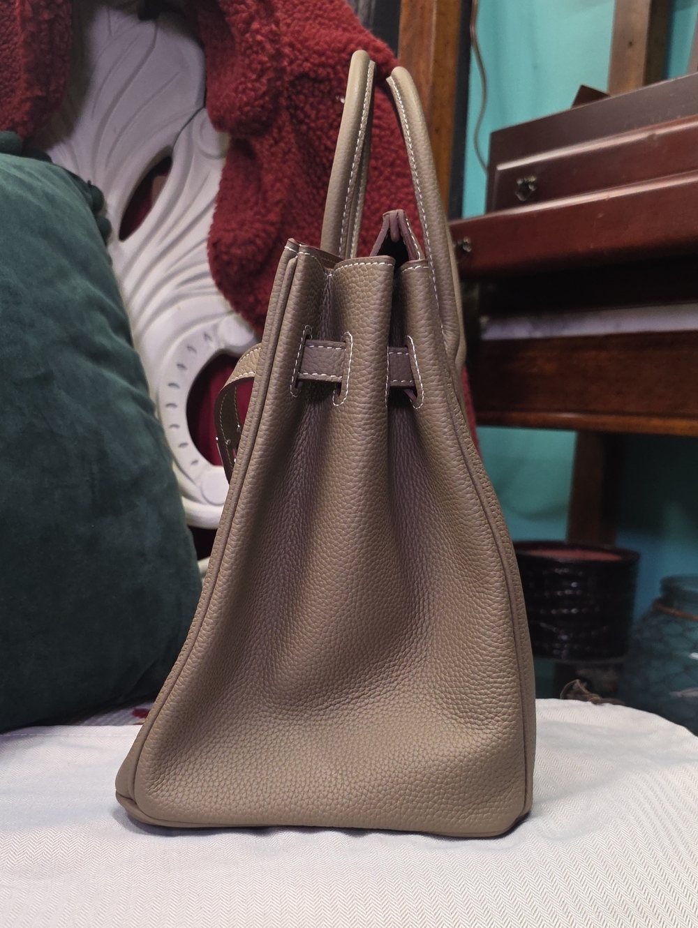 35cm Leather Purse Etoupe Tan/ Khaki 🦄🔥 Silver Hardware Bundle Pegasus And Key - Picture 8 of 11